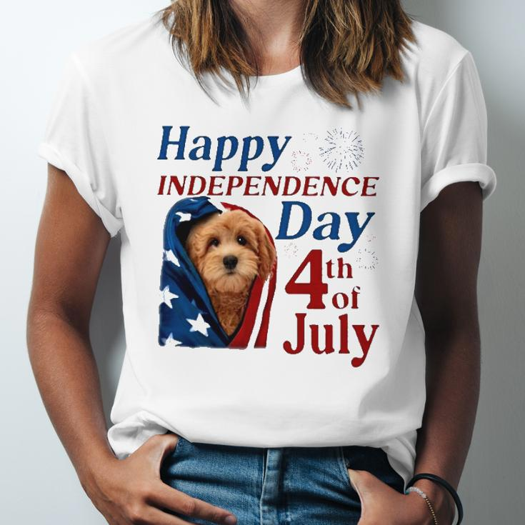 Red Goldendoodle Happy Independence Day 4Th Of July American Flag Jersey T-Shirt