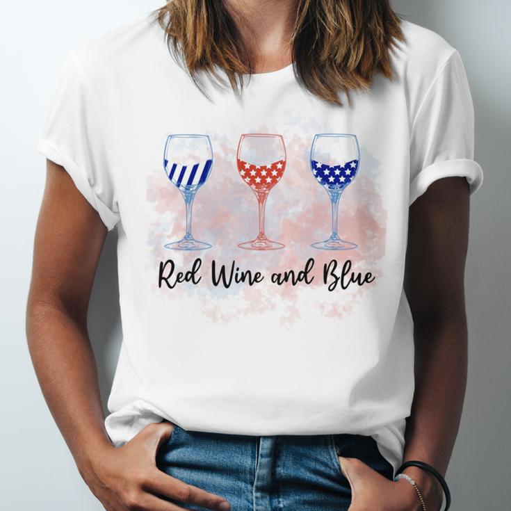 Red Wine Blue 4Th Of July Wine Red White Blue Wine Glasses Unisex Jersey Short Sleeve Crewneck Tshirt