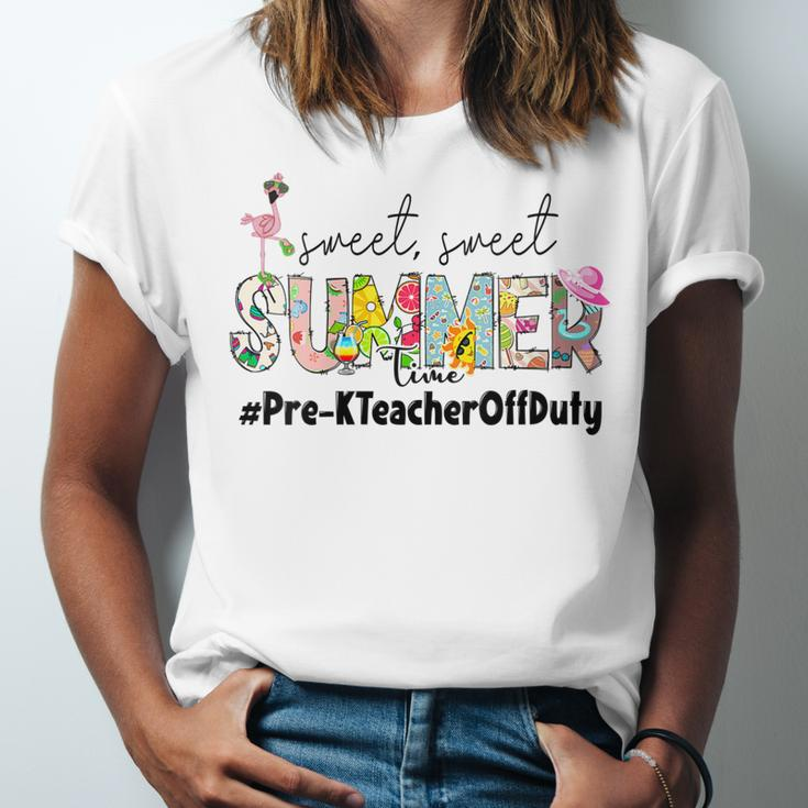 Sweet Summer Time Pre-K Teacher Off Duty Last Day Of School Jersey T-Shirt