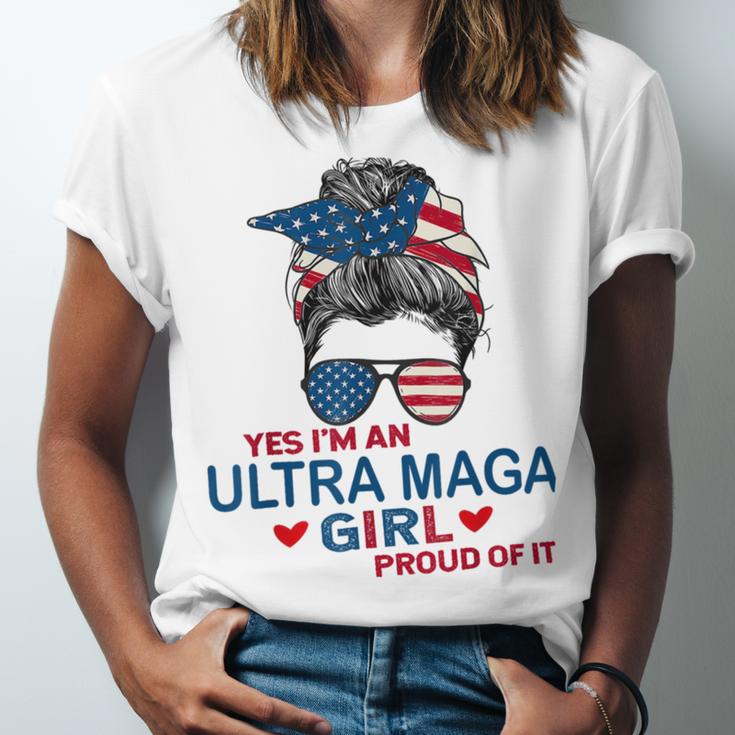 Yes Im An Ultra Maga Girl Proud Of It Usa Flag Messy Unisex Jersey Short Sleeve Crewneck Tshirt