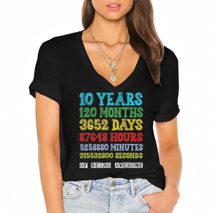 10 Years Of Being Awesome Happy 10Th Birthday Ten Countdown Women's Jersey Short Sleeve Deep V-Neck Tshirt