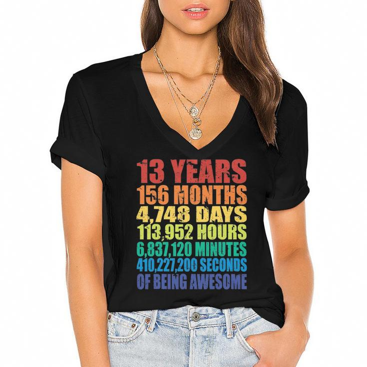 13Th Birthday For Boys & Girls 13 Years Of Being Awesome Women's Jersey Short Sleeve Deep V-Neck Tshirt