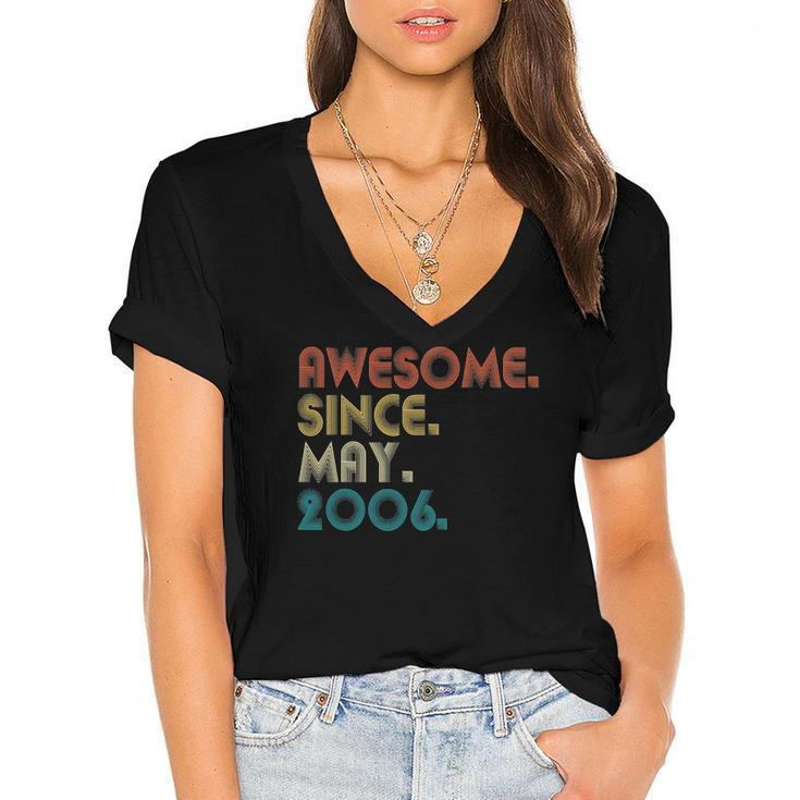 16 Years Old Awesome Since May 2006 16Th Birthday Gift Women's Jersey Short Sleeve Deep V-Neck Tshirt