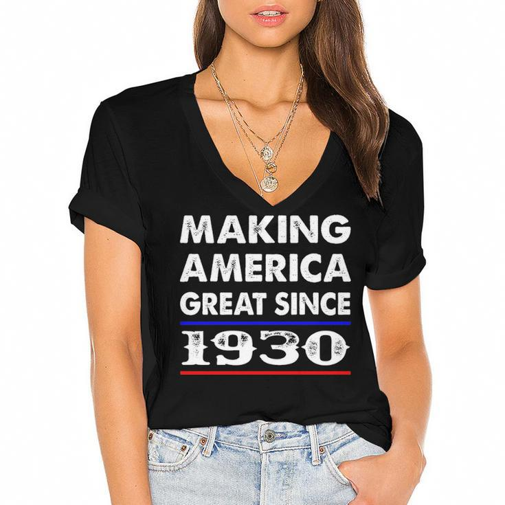 1930 Birthday   Making America Great Since 1930 Women's Jersey Short Sleeve Deep V-Neck Tshirt