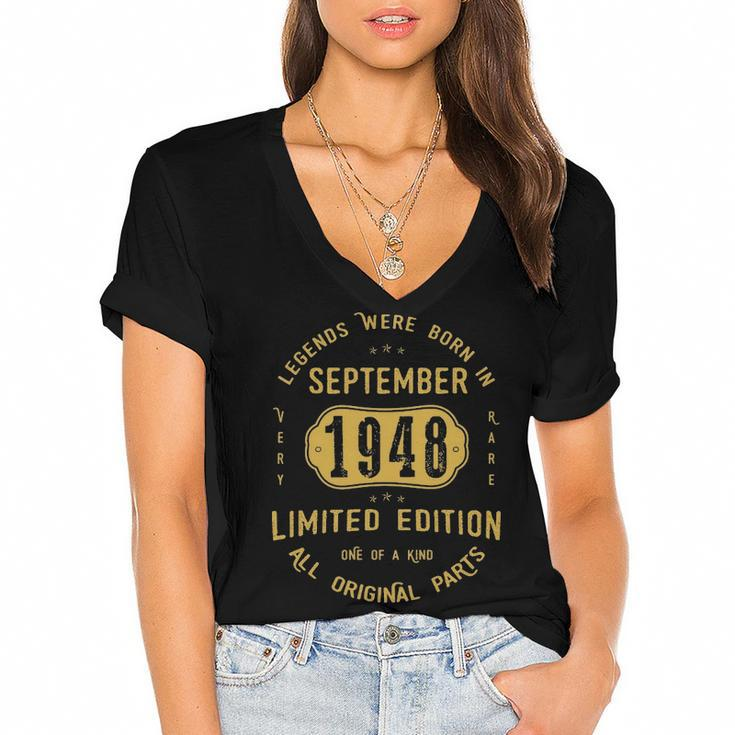 1948 September Birthday Gift   1948 September Limited Edition Women's Jersey Short Sleeve Deep V-Neck Tshirt