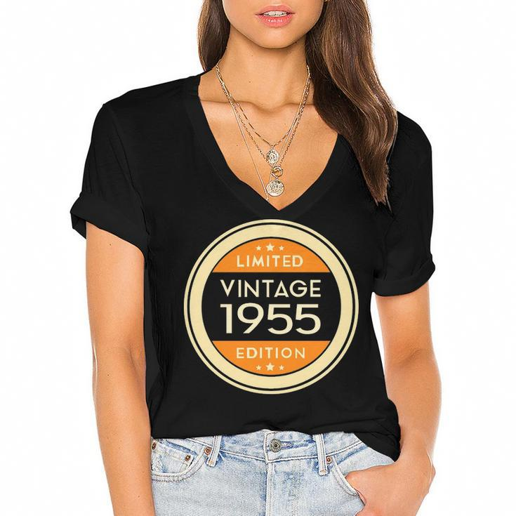1955 Birthday   1955 Vintage Limited Edition Women's Jersey Short Sleeve Deep V-Neck Tshirt