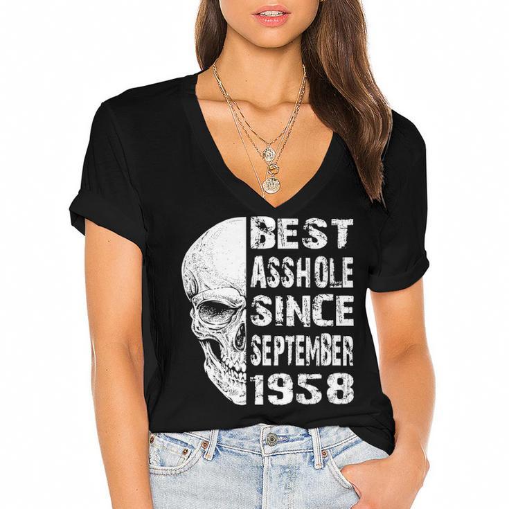 1958 September Birthday V2 Women's Jersey Short Sleeve Deep V-Neck Tshirt