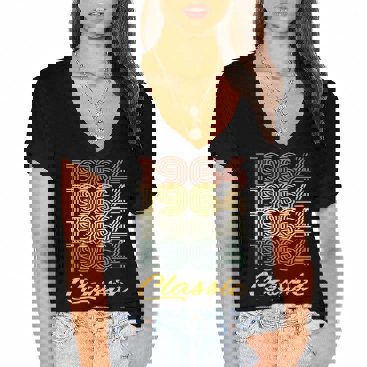 1964 Classic Birthday Women's Jersey Short Sleeve Deep V-Neck Tshirt