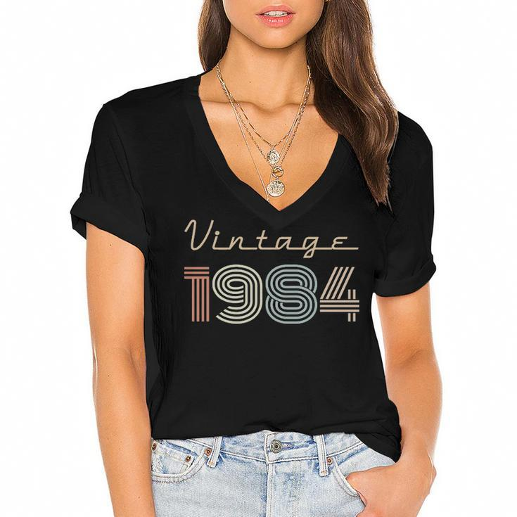 1984 Birthday Gift   Vintage 1984 Women's Jersey Short Sleeve Deep V-Neck Tshirt