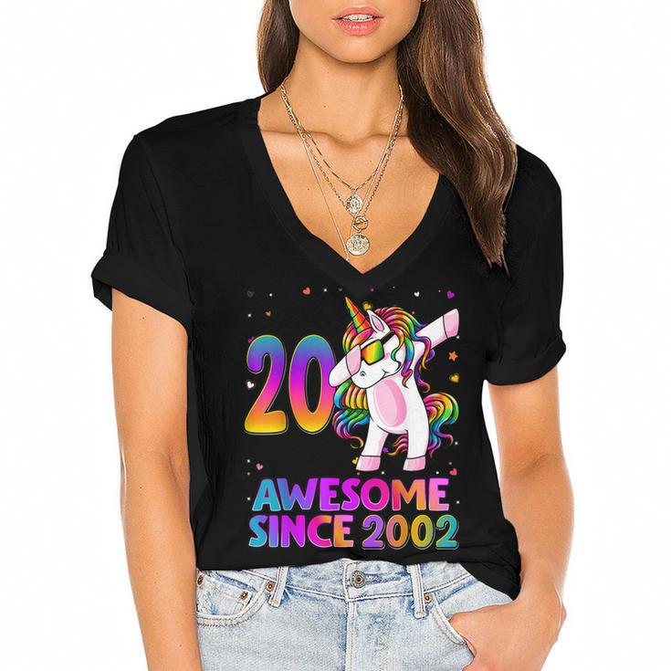 20 Year Old Unicorn Dabbing 20Th Birthday Girl Unicorn Party  Women's Jersey Short Sleeve Deep V-Neck Tshirt