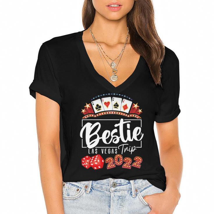 2022 Vegas Bestie Trip For Birthday Party Las Vegas Squad Women's Jersey Short Sleeve Deep V-Neck Tshirt