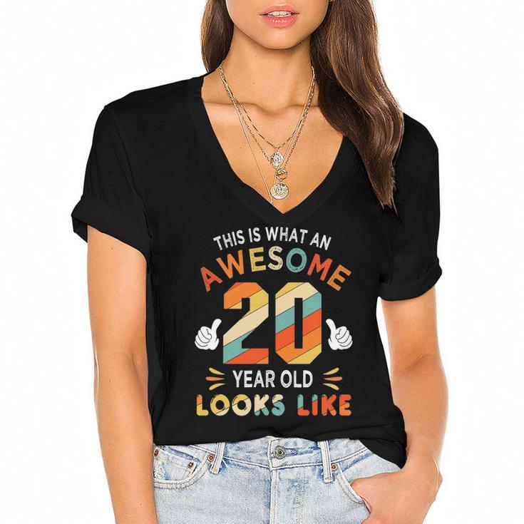 20Th Birthday Gifts For 20 Years Old Awesome Looks Like Women's Jersey Short Sleeve Deep V-Neck Tshirt