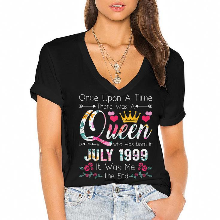 23 Years Birthday Girls 23Rd Birthday Queen July 1999  Women's Jersey Short Sleeve Deep V-Neck Tshirt