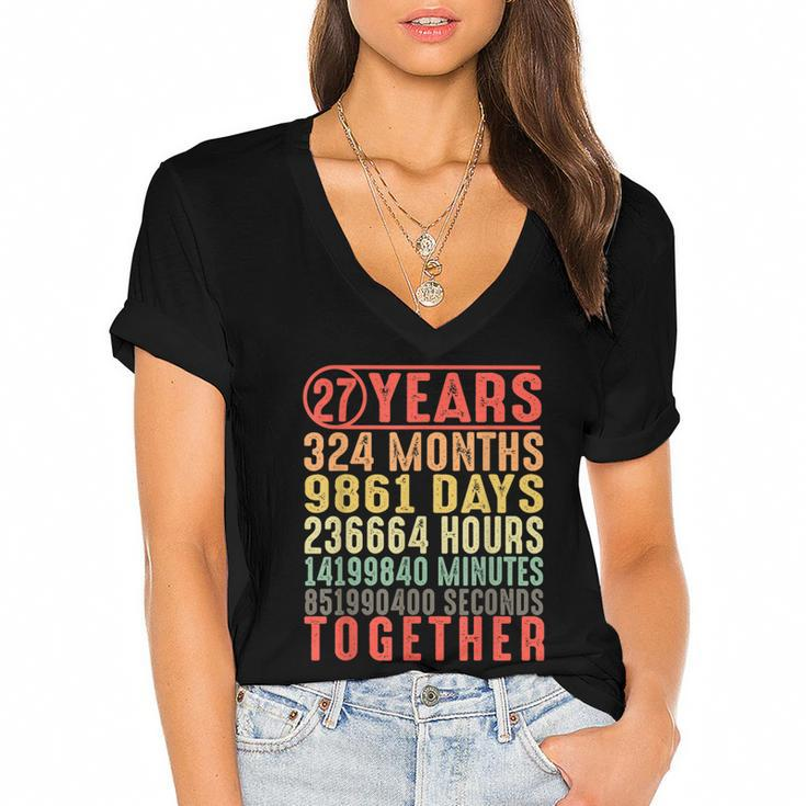 27 Year Wedding Anniversary Gifts For Her Him Couple  V2 Women's Jersey Short Sleeve Deep V-Neck Tshirt