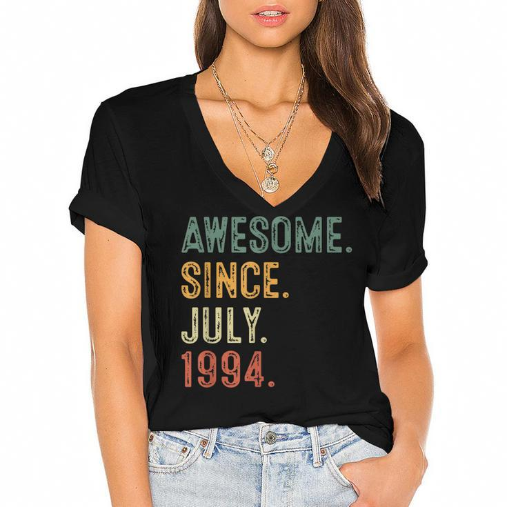 28 Yr Old 28Th Birthday Decorations Awesome Since July 1994  Women's Jersey Short Sleeve Deep V-Neck Tshirt