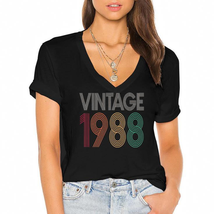 34Th Birthday Men Women Vintage 1988 Retro 34 Years Old Women's Jersey Short Sleeve Deep V-Neck Tshirt