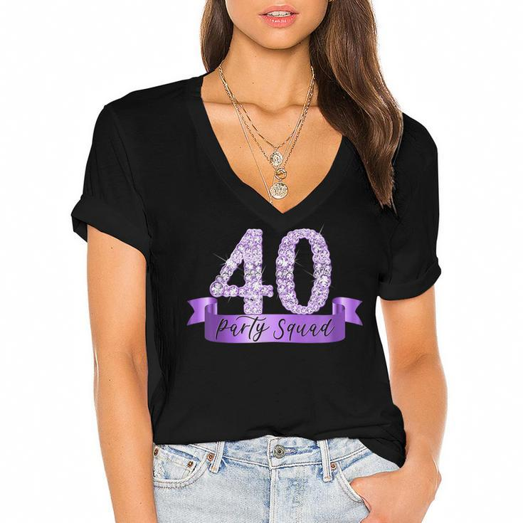 40Th Birthday Party Squad I Purple Group Photo Decor Outfit  Women's Jersey Short Sleeve Deep V-Neck Tshirt