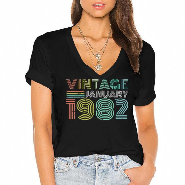 40Th Birthday Vintage January 1982 Forty Years Old  Women's Jersey Short Sleeve Deep V-Neck Tshirt