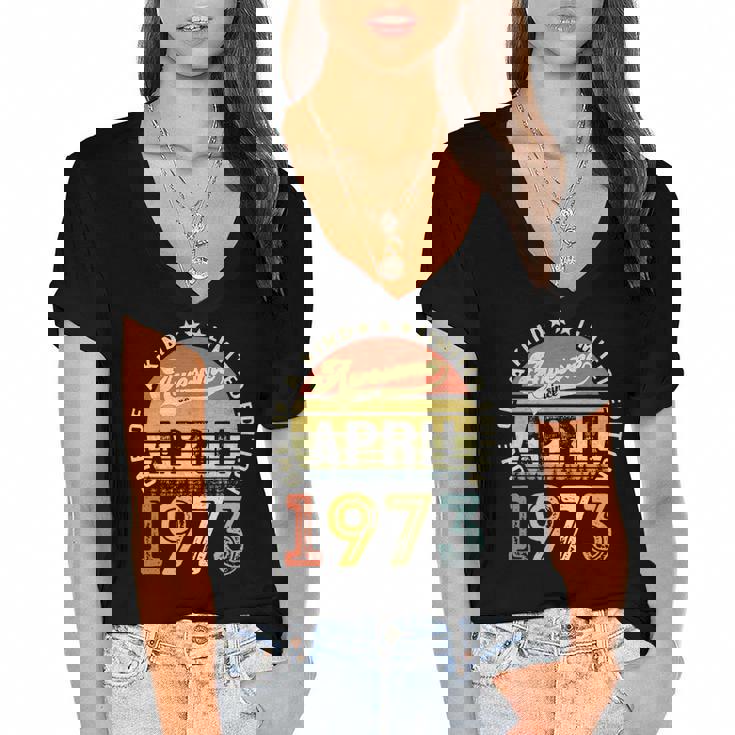 49 Years Old Birthday Awesome Since April 1973 49Th Birthday Women's Jersey Short Sleeve Deep V-Neck Tshirt