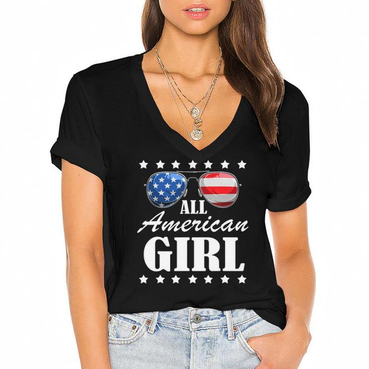4Th July America Independence Day Patriot Usa Womens & Girls Women's Jersey Short Sleeve Deep V-Neck Tshirt