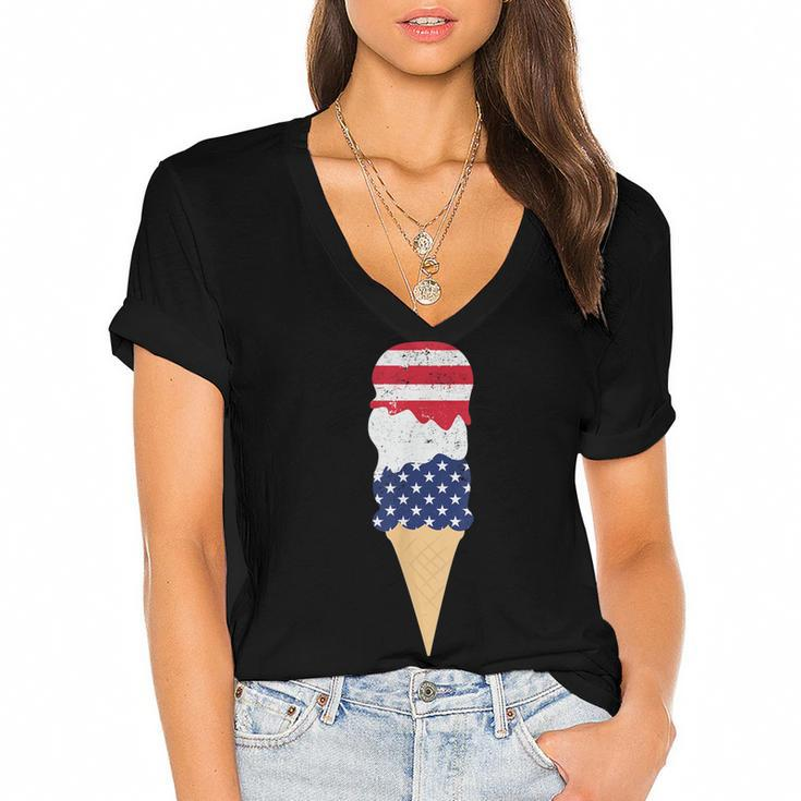 4Th Of July Patriotic Ice Cream  For Independence Day Women's Jersey Short Sleeve Deep V-Neck Tshirt