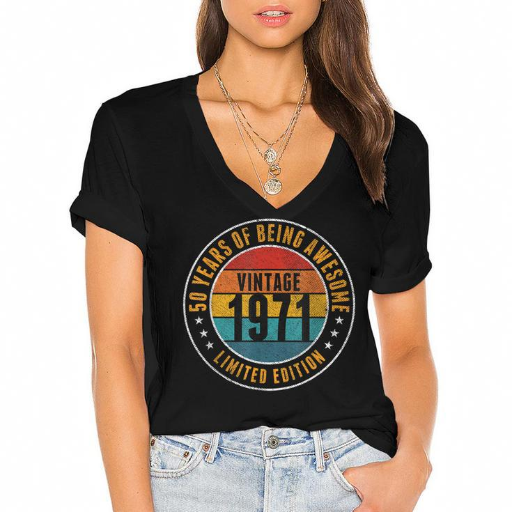 50 Year Old Vintage 1971 Limited Edition 50Th Birthday  Women's Jersey Short Sleeve Deep V-Neck Tshirt