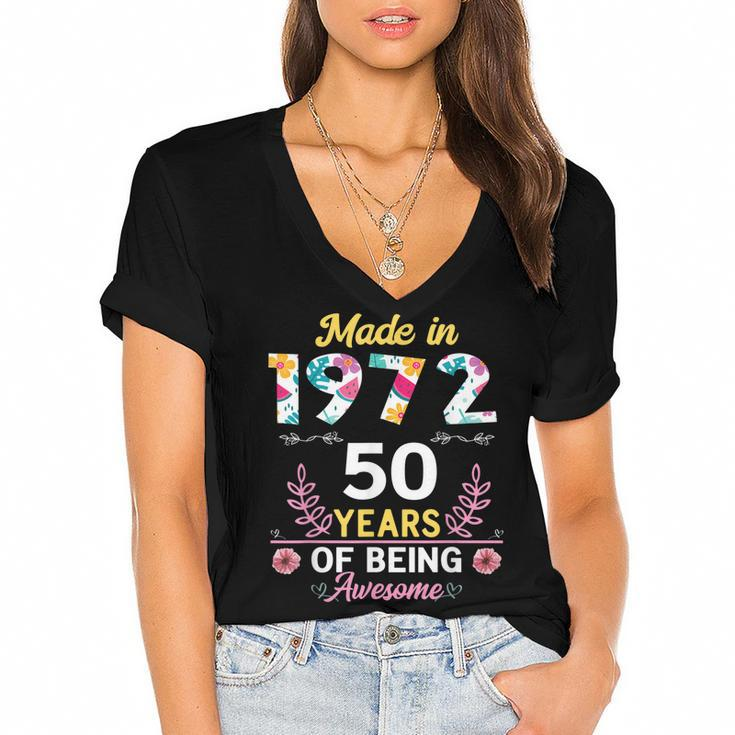 50 Years Old Gifts 50Th Birthday Born In 1972 Women Girls  V3 Women's Jersey Short Sleeve Deep V-Neck Tshirt