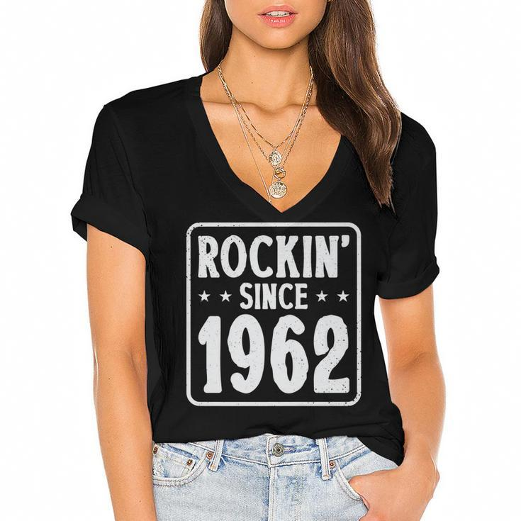 60Th Birthday Vintage Hard Rock  Rockin Since 1962   Women's Jersey Short Sleeve Deep V-Neck Tshirt