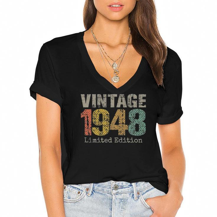 74 Years Old Gifts Vintage 1948 Limited Edition 74Th Birthday Women's Jersey Short Sleeve Deep V-Neck Tshirt