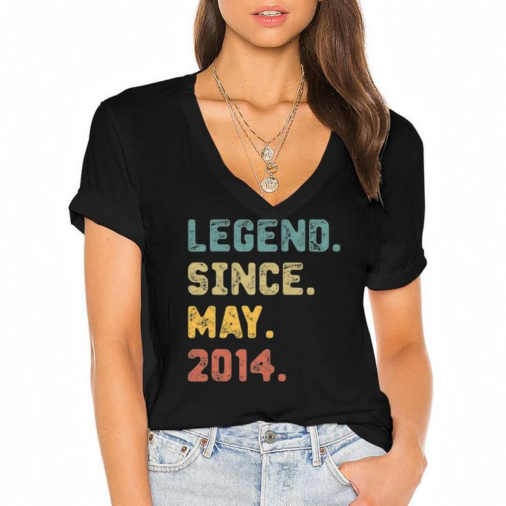 8 Years Old Gifts Legend Since May 2014 8Th Birthday Women's Jersey Short Sleeve Deep V-Neck Tshirt