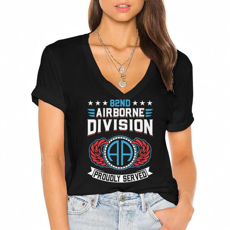82Nd Airborne Division Proudly Served 21399 United States Army Women's Jersey Short Sleeve Deep V-Neck Tshirt