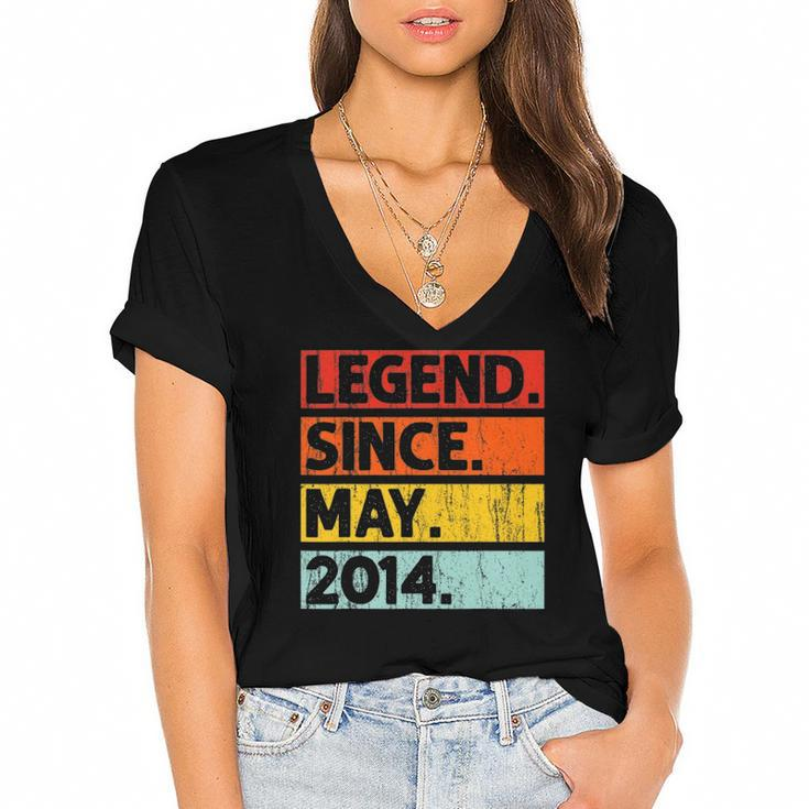 8Th Birthday Gifts Legend Since May 2014 8 Years Old Women's Jersey Short Sleeve Deep V-Neck Tshirt