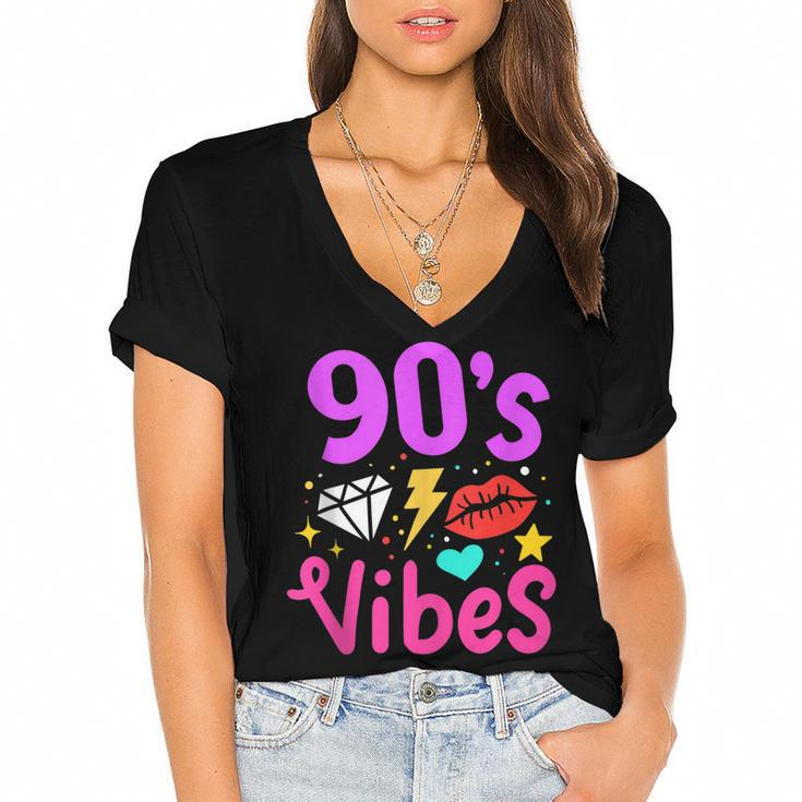 90S Vibes 90S Music Party Birthday Lover Retro Vintage  Women's Jersey Short Sleeve Deep V-Neck Tshirt
