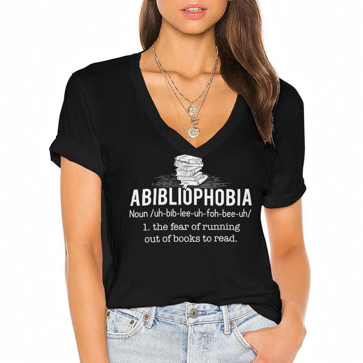 Abibliophobia Funny Reading Bookworm Reader 24Ya1 Women's Jersey Short Sleeve Deep V-Neck Tshirt