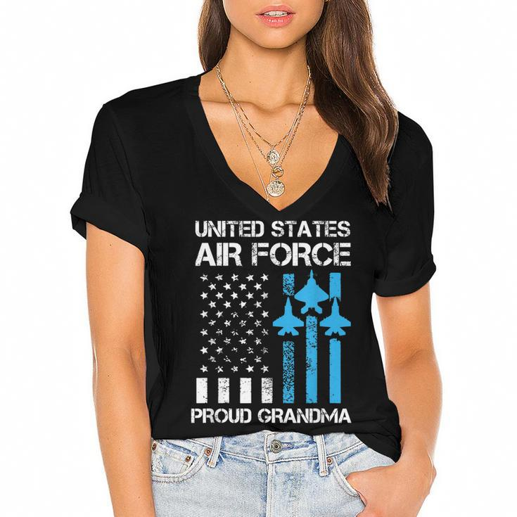 Air Force Us Veteran | Proud Air Force Grandma 4Th Of July  Women's Jersey Short Sleeve Deep V-Neck Tshirt