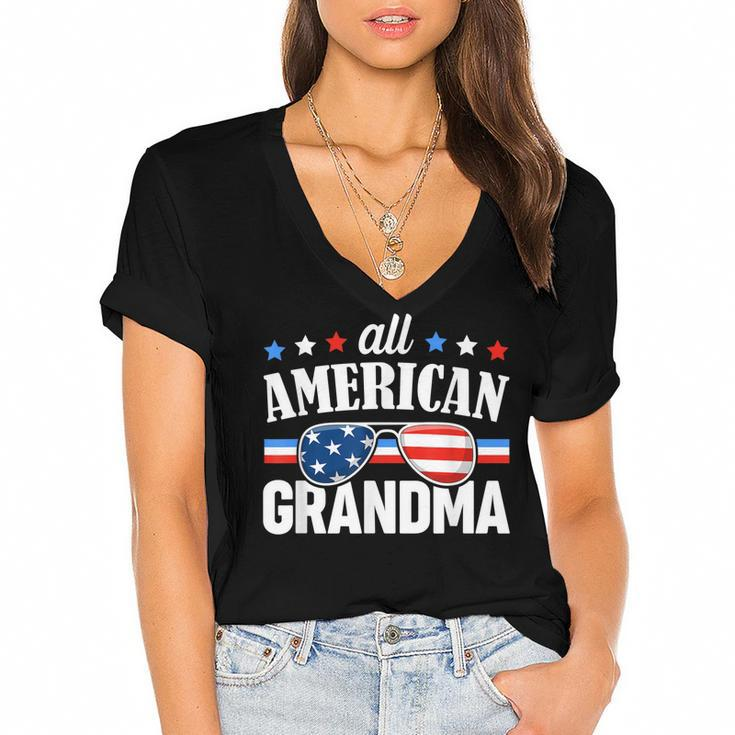 All American Grandma 4Th Of July Usa Family Matching Outfit  Women's Jersey Short Sleeve Deep V-Neck Tshirt