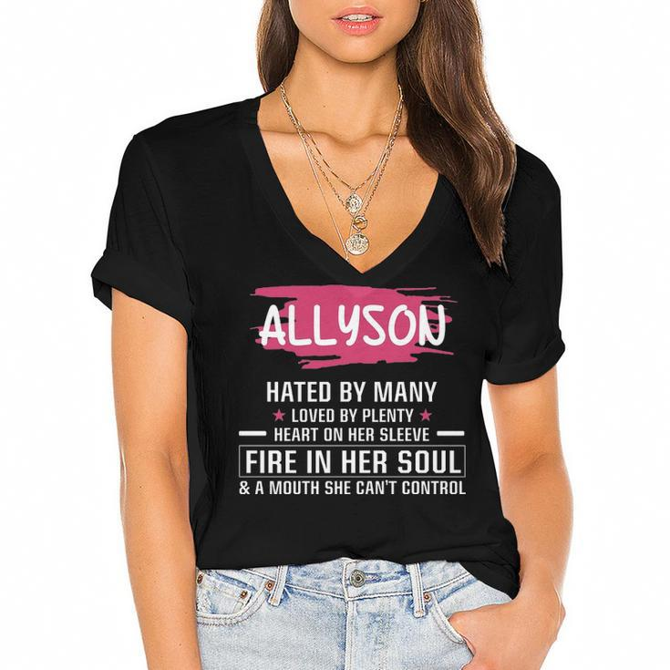 Allyson Name Gift   Allyson Hated By Many Loved By Plenty Heart On Her Sleeve Women's Jersey Short Sleeve Deep V-Neck Tshirt