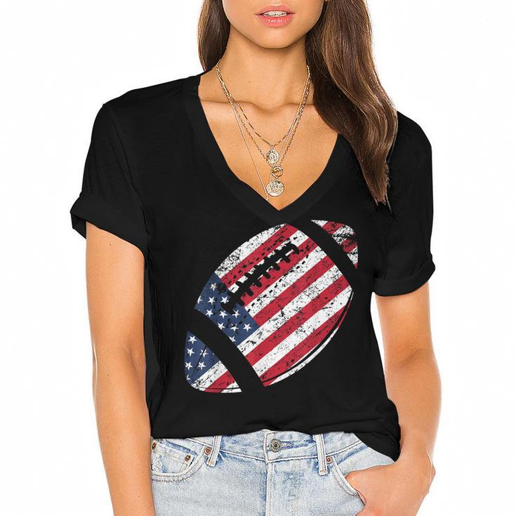 American Football 4Th July American Flag Patriotic Gift  Women's Jersey Short Sleeve Deep V-Neck Tshirt