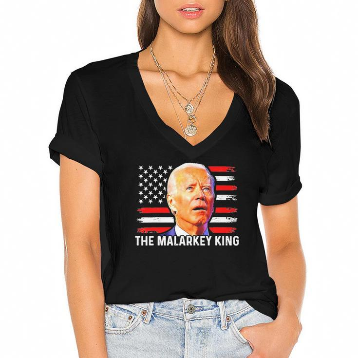 Anti Joe Biden The Malarkey King Pro Trump Ultra Maga King Women's Jersey Short Sleeve Deep V-Neck Tshirt