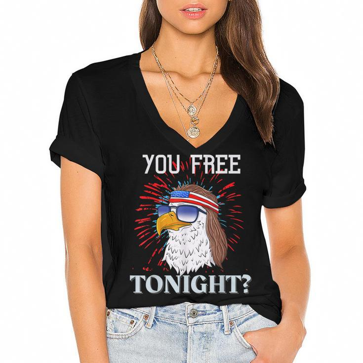 Are You Free Tonight 4Th Of July American Bald Eagle  Women's Jersey Short Sleeve Deep V-Neck Tshirt
