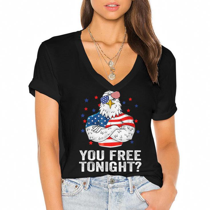 Are You Free Tonight 4Th Of July Independence Day Bald Eagle  Women's Jersey Short Sleeve Deep V-Neck Tshirt