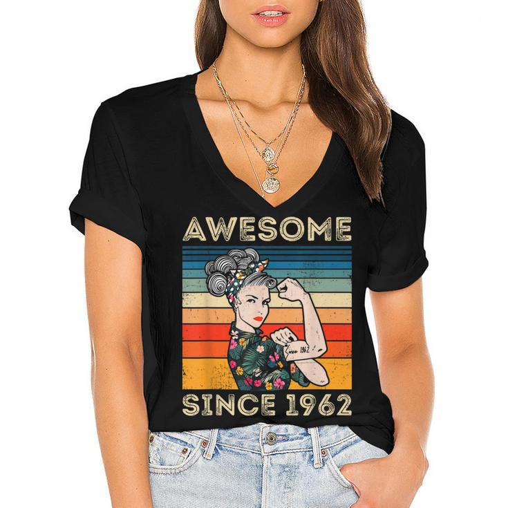 Awesome Since 1962 60Th Birthday Gifts 60 Years Old Vintage  Women's Jersey Short Sleeve Deep V-Neck Tshirt
