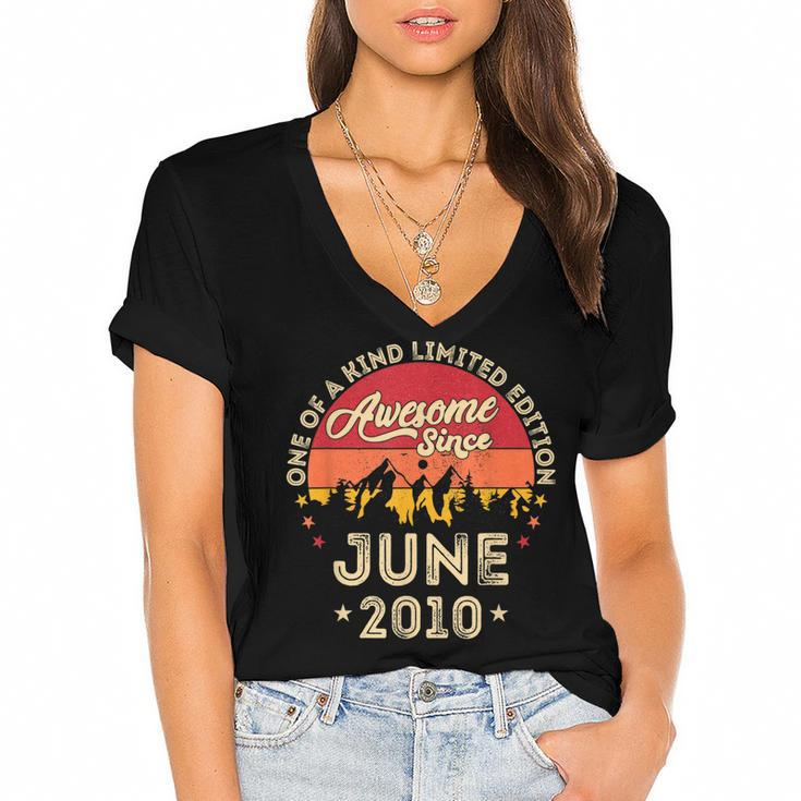 Awesome Since June 2010 Vintage 12Th Birthday  V2 Women's Jersey Short Sleeve Deep V-Neck Tshirt