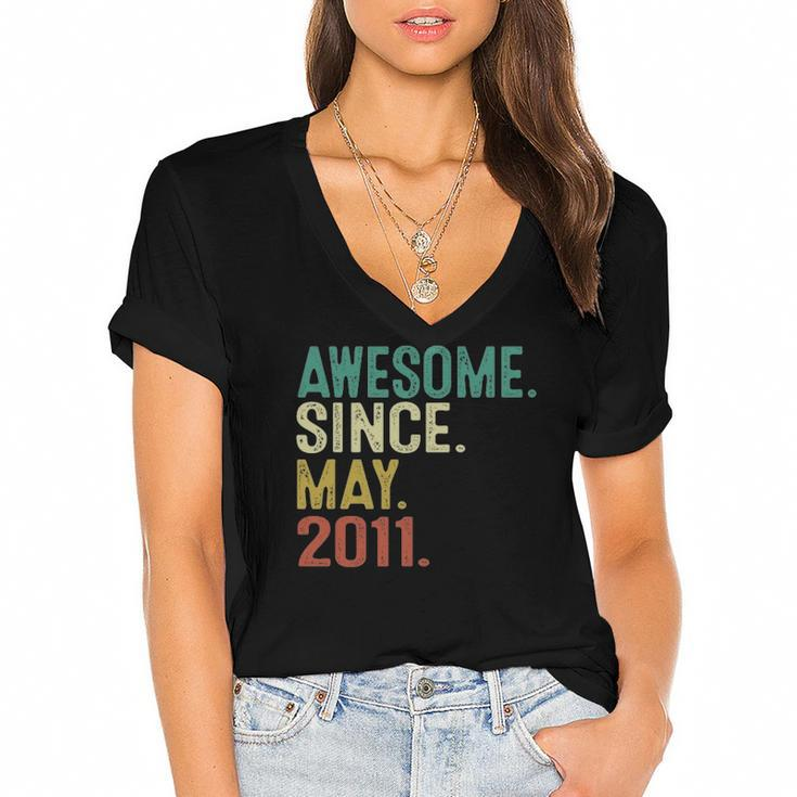 Awesome Since May 2011 Vintage 11Th Birthday 11 Years Old Women's Jersey Short Sleeve Deep V-Neck Tshirt