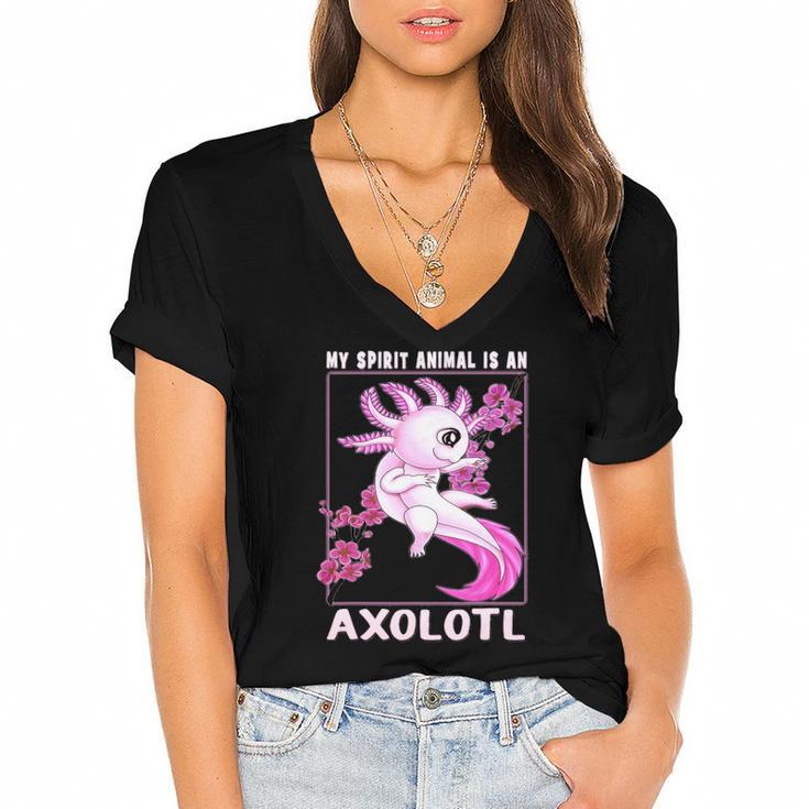 Axolotl Is My Spirit Animal Cherry Blossom Girls Boys Womens Women's Jersey Short Sleeve Deep V-Neck Tshirt