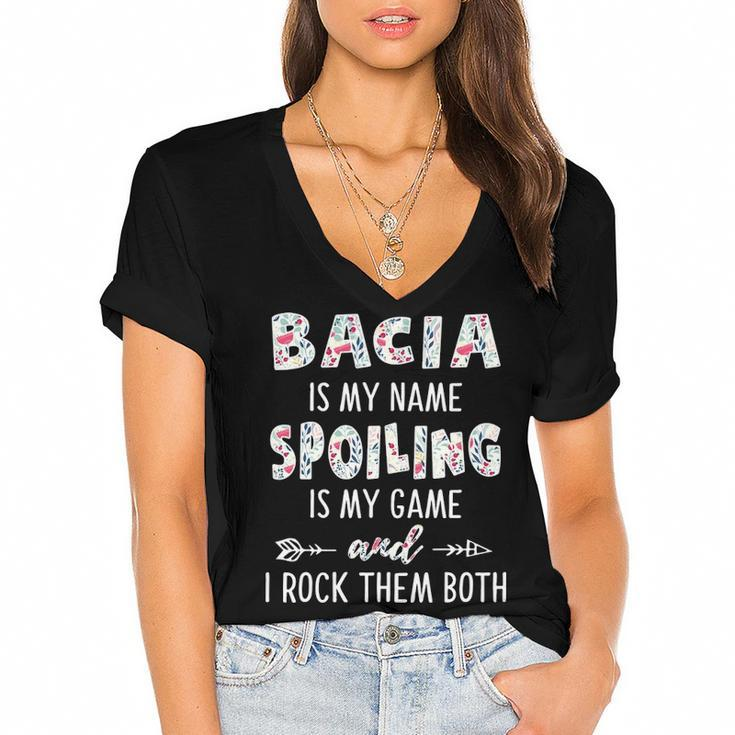 Bacia Grandma Gift   Bacia Is My Name Spoiling Is My Game Women's Jersey Short Sleeve Deep V-Neck Tshirt