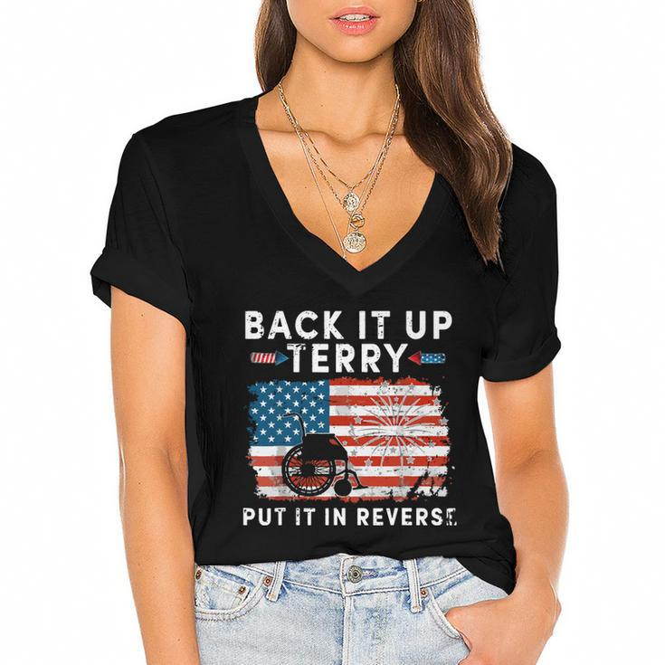 Back Up Terry Put It In Reverse Firework Funny 4Th Of July Independence Day  Women's Jersey Short Sleeve Deep V-Neck Tshirt