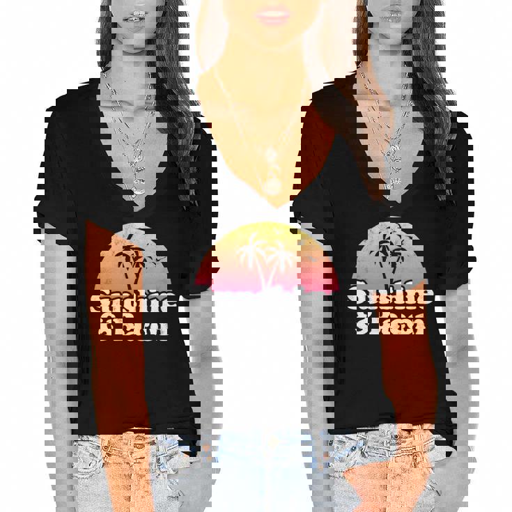 Bacon Gift - Sunshine And Bacon Women's Jersey Short Sleeve Deep V-Neck Tshirt