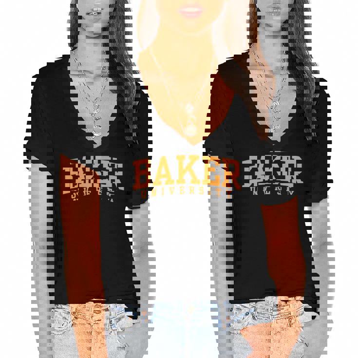 Baker University Oc0317 Private University Women's Jersey Short Sleeve Deep V-Neck Tshirt