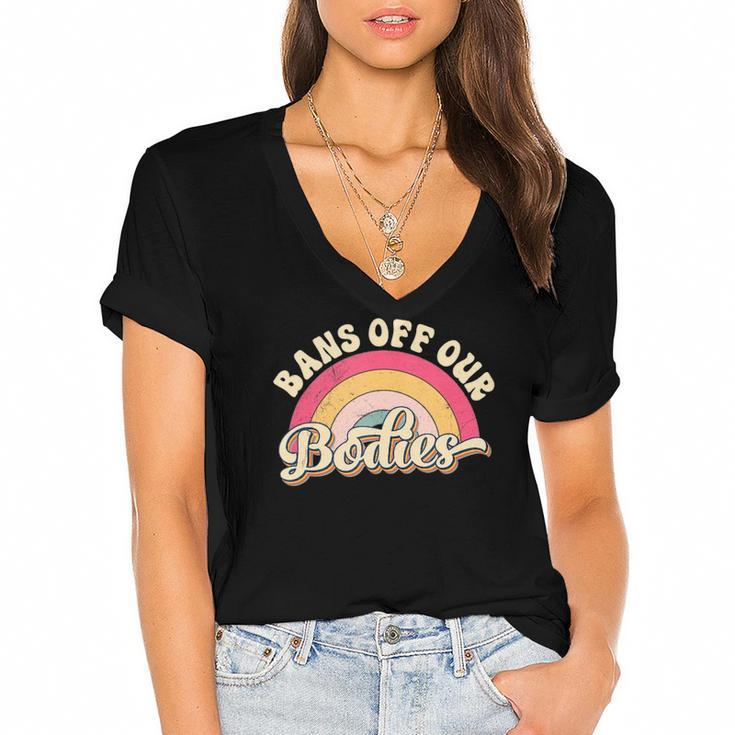 Bans Off Our Bodies  Pro Choice Womens Rights Vintage  Women's Jersey Short Sleeve Deep V-Neck Tshirt
